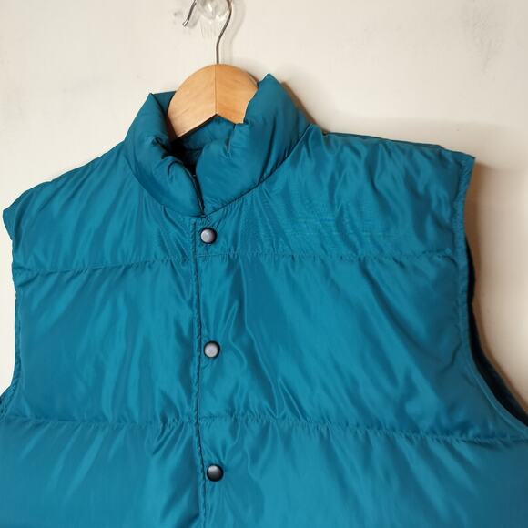 Lands End Down Puffer Vest Snap Button Blue Teal Vintage - Picture 5 of 7